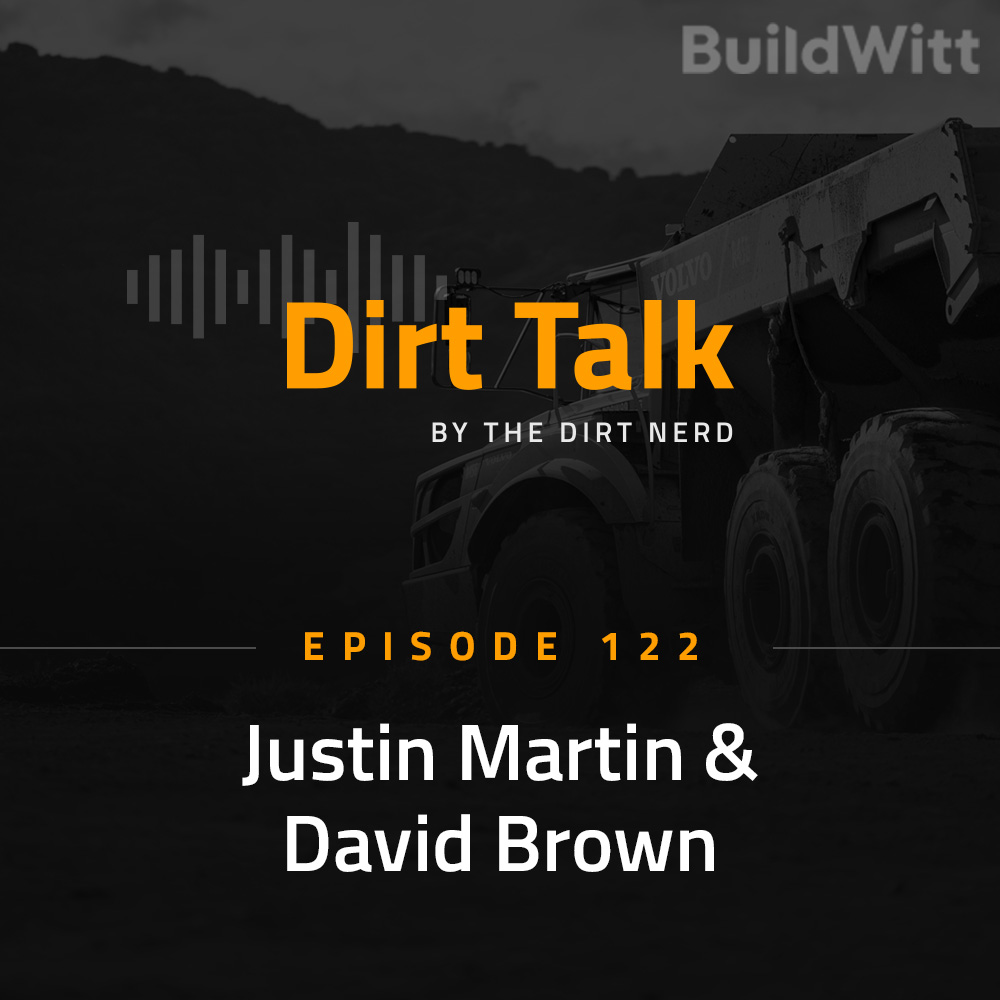 Justin Martin and David Brown in front the Dirt Talk logo