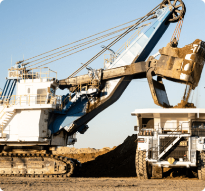 excavator, crane and dump truck